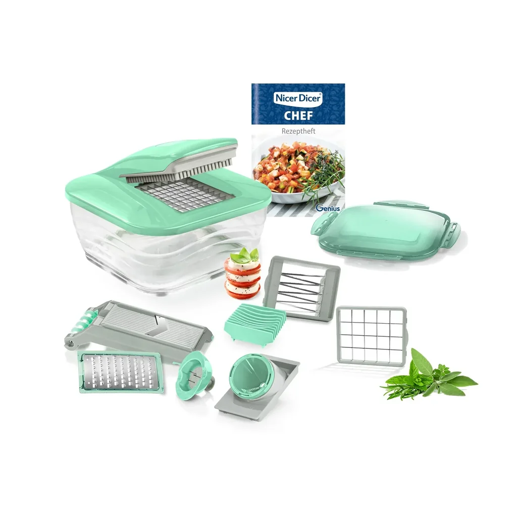 Nicer Dicer Chef, Mint Green, 15-piece set