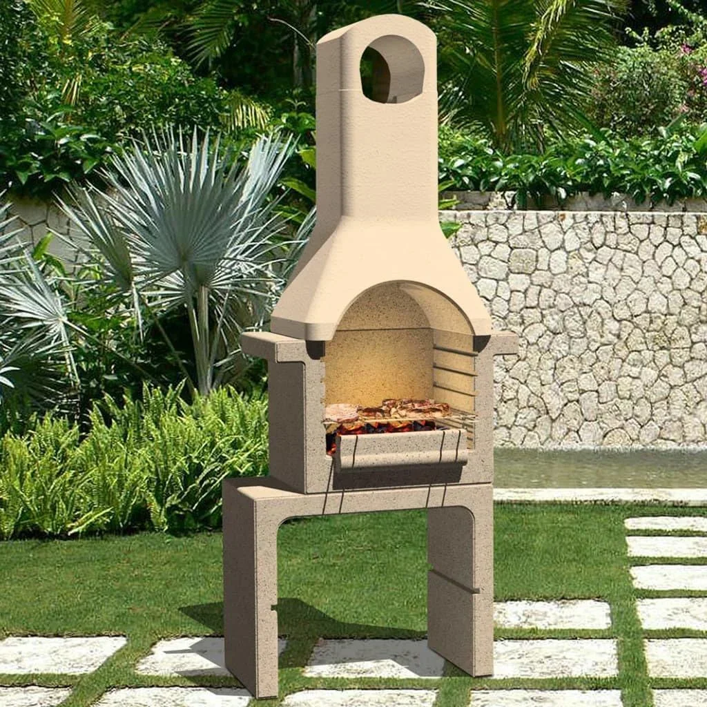 Charcoal grill with concrete chimney
