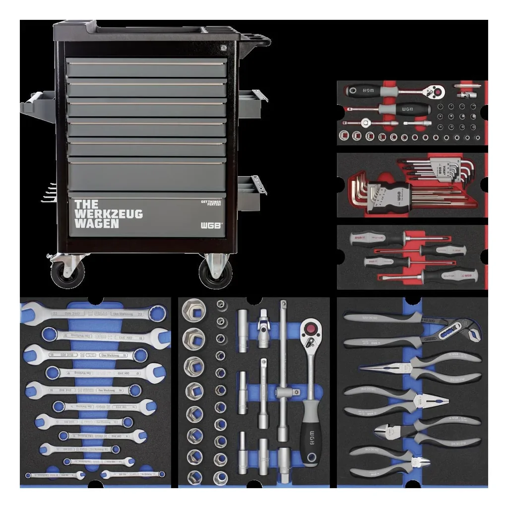 Workshop trolley - 7 drawers, equipped with 6 modules, 103 pieces