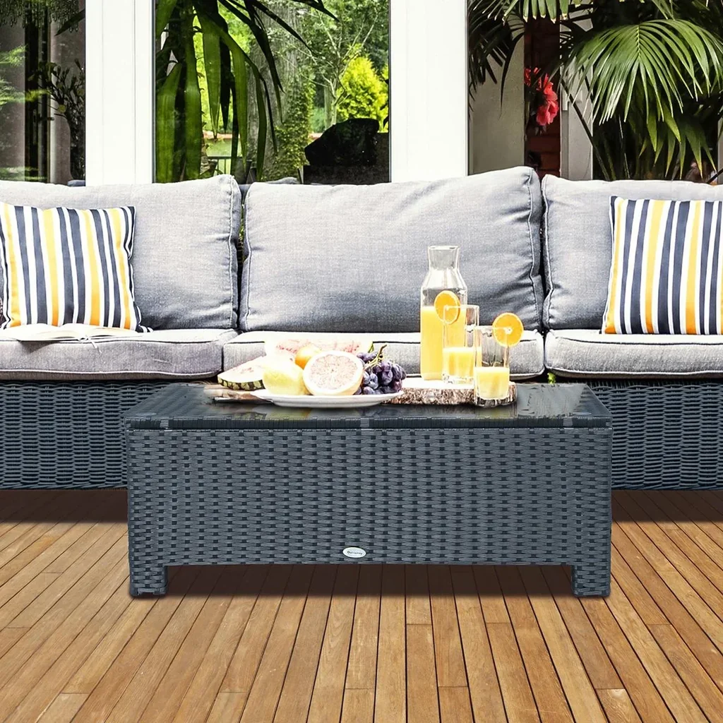 Garden side table, coffee table, garden table, balcony table, polyrattan, black, 85 x 50 x 39 cm