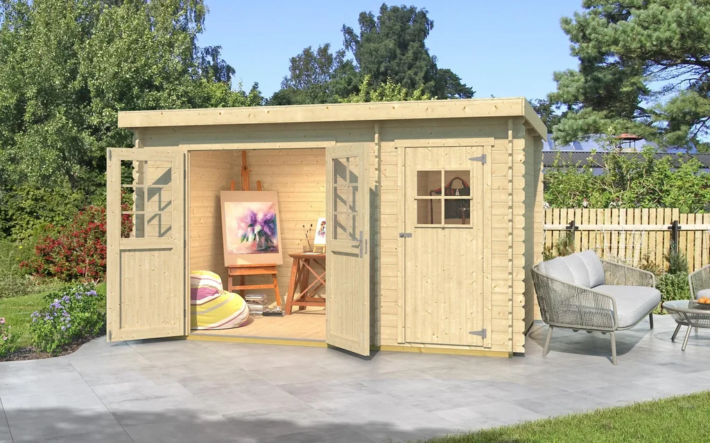 Garden house 254 Gr.1, 394 x 246 x 222 cm, wall thickness 28 mm, double door, with 2nd room single door