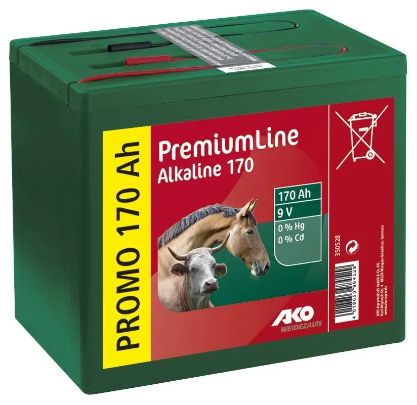 Alkaline dry battery for electric fence devices, 9V / 170 Ah