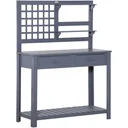 Plant table garden table with 2 drawers wooden plant table for garden terrace gray 105 x 42 x 141.5 cm