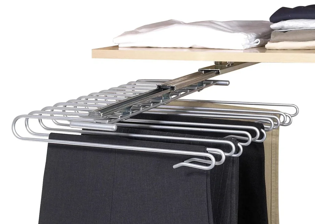 Wardrobe pull-out trouser hanger for 12 trousers