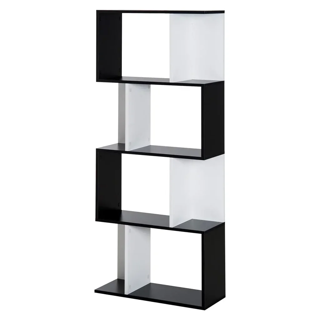 Bookshelf S-shaped standing shelf storage rack 4-tier display case with hardware buckle modern room divider particle board Sch