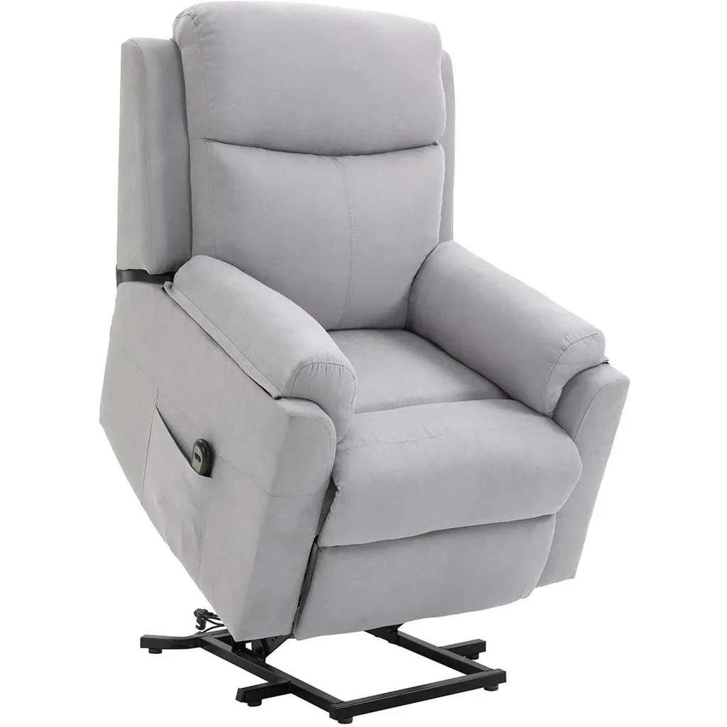 Electric recliner chair with stand-up aid for seniors, recliner chair, TV chair, reclining function, linen-touch grey