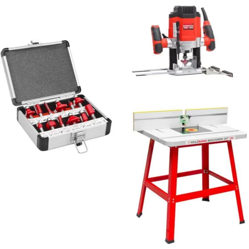 Router table / workbench with router and 12-piece router set