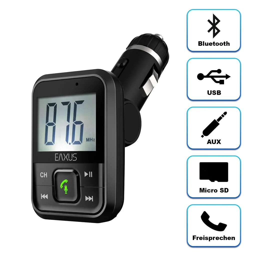 FM transmitter with Bluetooth, USB, AUX, Micro SD and hands-free function