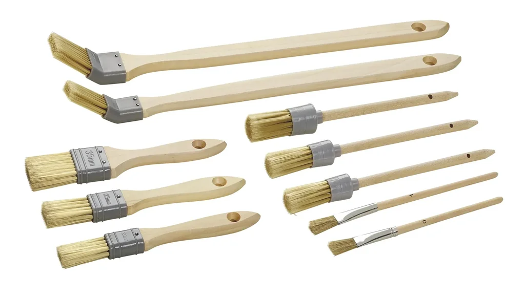 Brush set, 10 pieces, synthetic bristles, wooden handles FSC