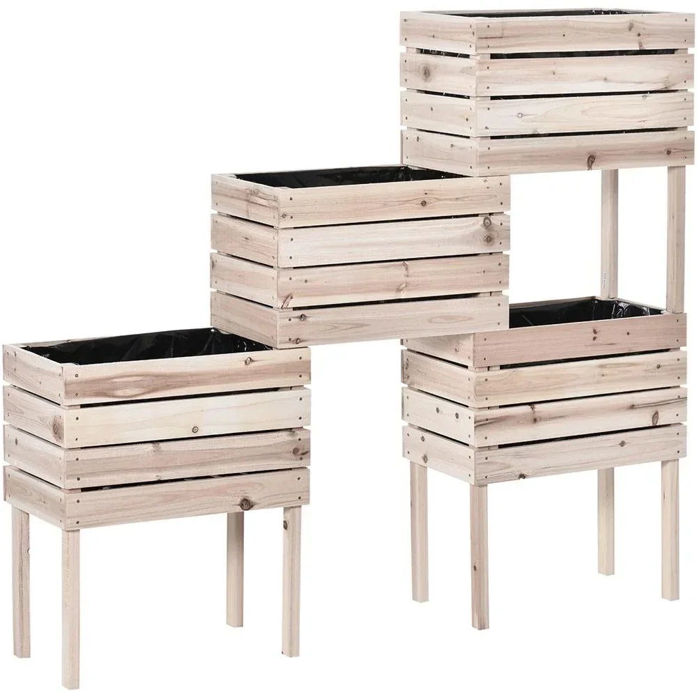 Raised bed made of fir wood, 4-part natural