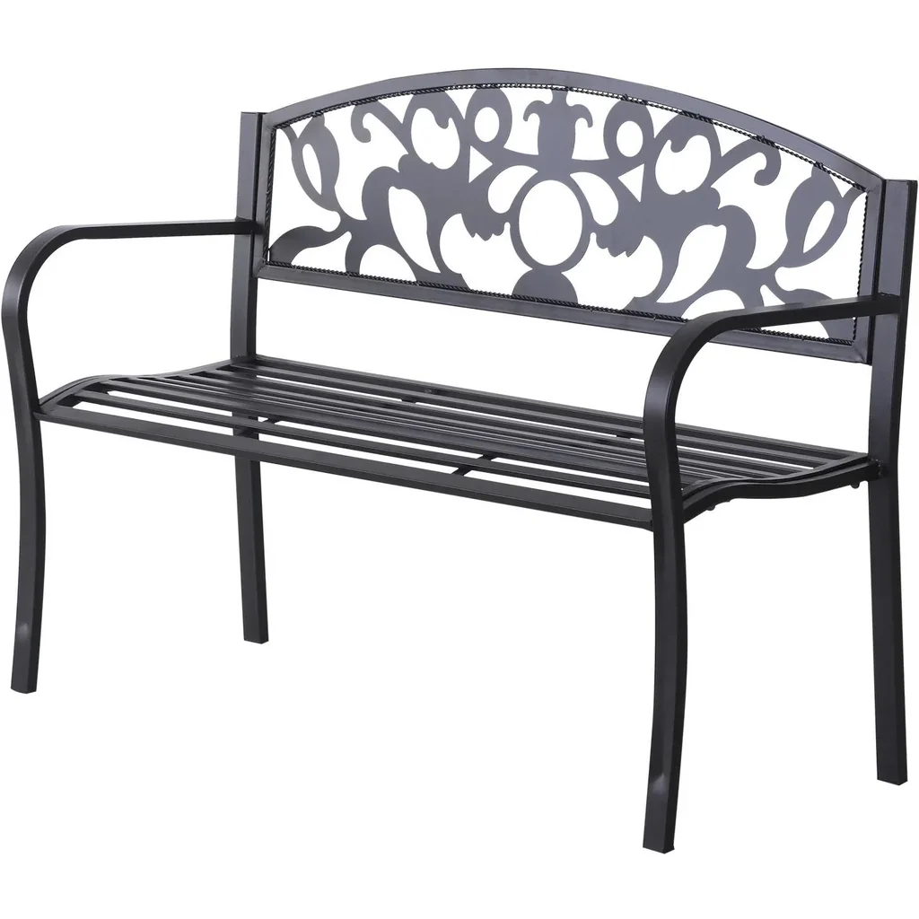 2-seater garden bench metal bench with armrest country house style metal black 128 x 50 x 91 cm