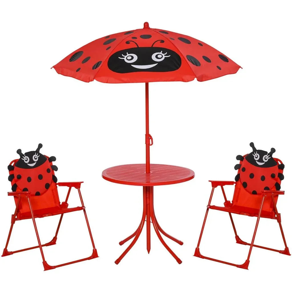 4-piece children's seating group garden garden table 2 folding chairs parasol camping children's seating set garden furniture for 3-5 years
