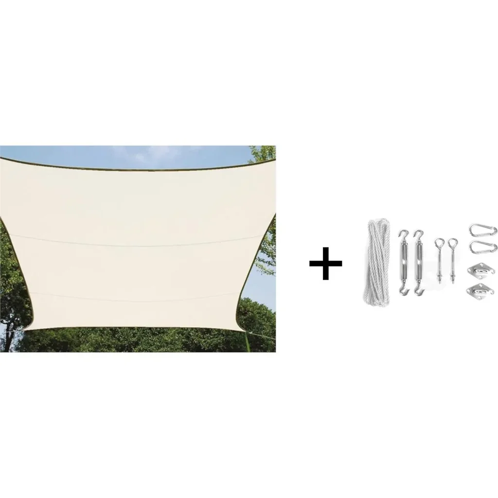 Shade cloth / sun sail including Perel fixing kit - Rectangle - 2 x 3 m - Cream
