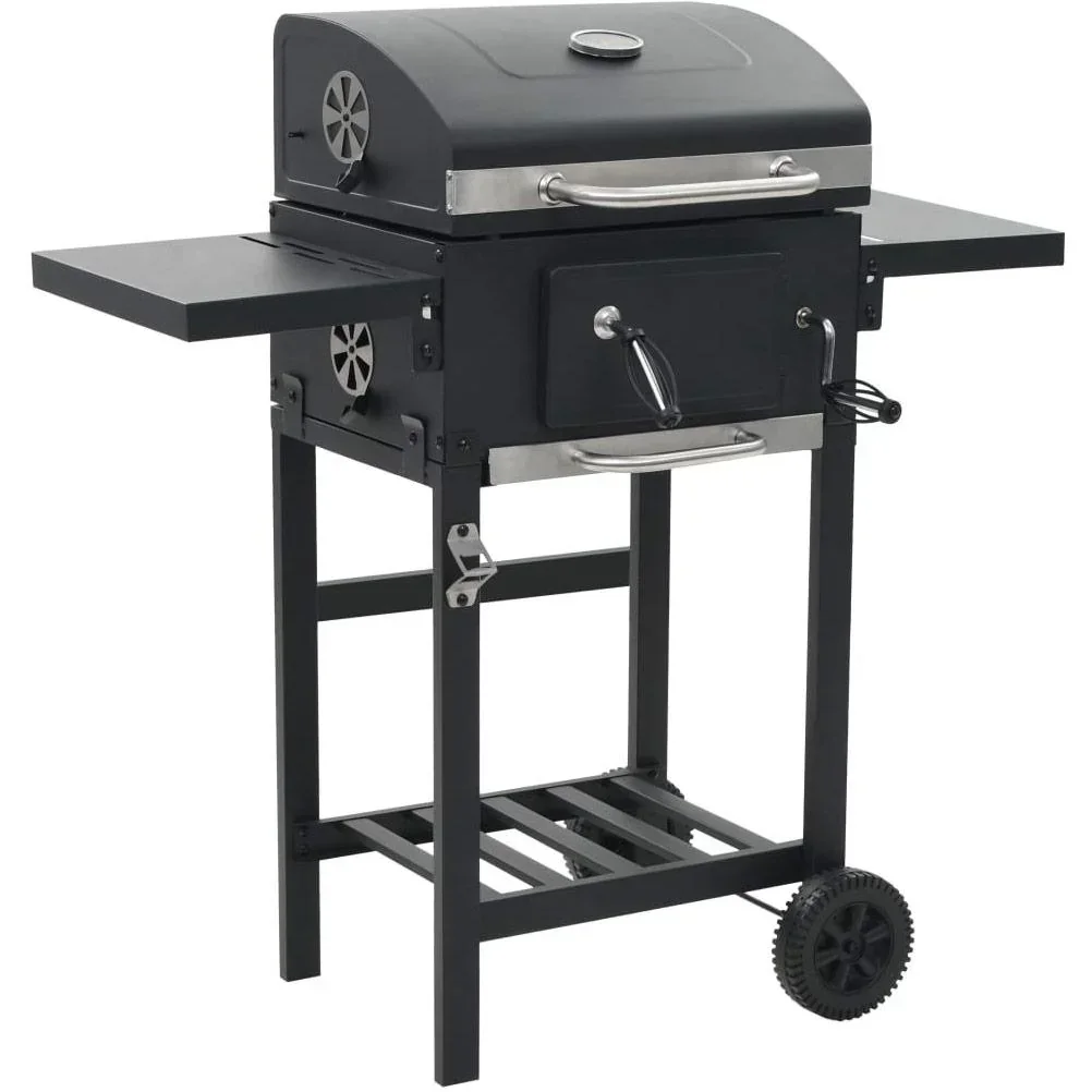 Charcoal grill with lower shelf black