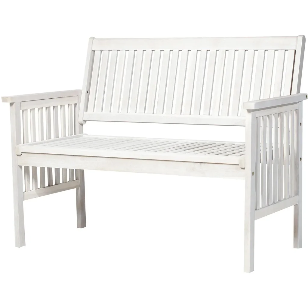 2-seater garden bench, wooden bench, bench with armrests, country house style, acacia wood, white, 117 x 63 x 90 cm