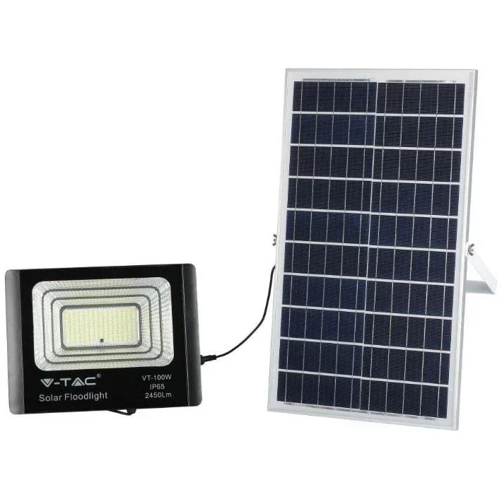VT-100W Solar Floodlight with Solar Panel - 2450 Lm - 6000K - Black