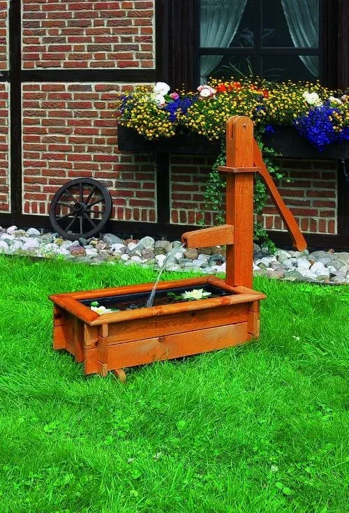 Wooden trough square 70 cm as water feature solar