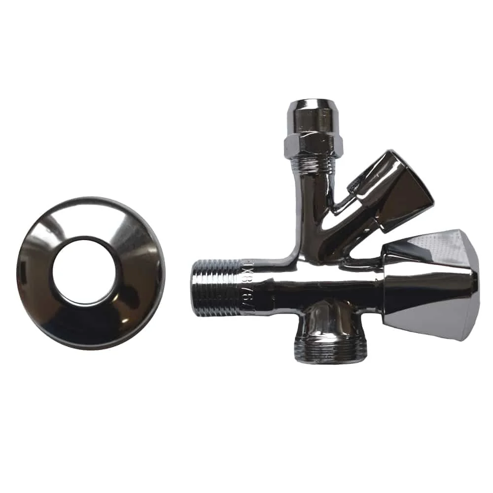 Kombi Zawór Kątowy z Głowicą 1/2 cala, 10 mm, Przyłącze 3/4, Chromowany