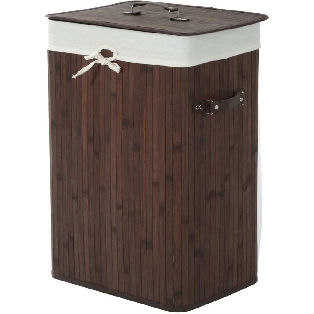 Laundry basket laundry collector 72L bamboo square brown