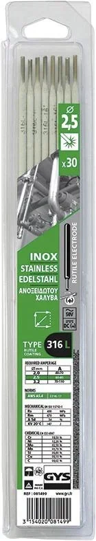 Stainless steel electrodes 316 L, 2.5 x 300 mm, 30 pieces