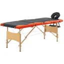 Massage table foldable 4 zones wood black and orange