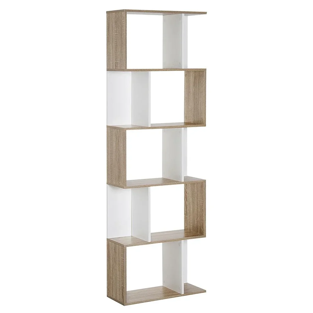 Bookshelf S-shaped display shelf standing shelf 5-tier modern room divider chipboard white 60 x 24 x 184.5 cm