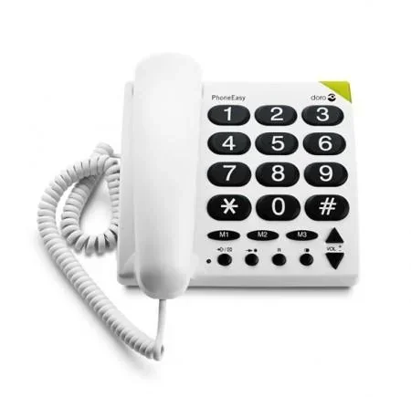 Corded large-button telephone PhoneEasy 311c white with optical call signaling