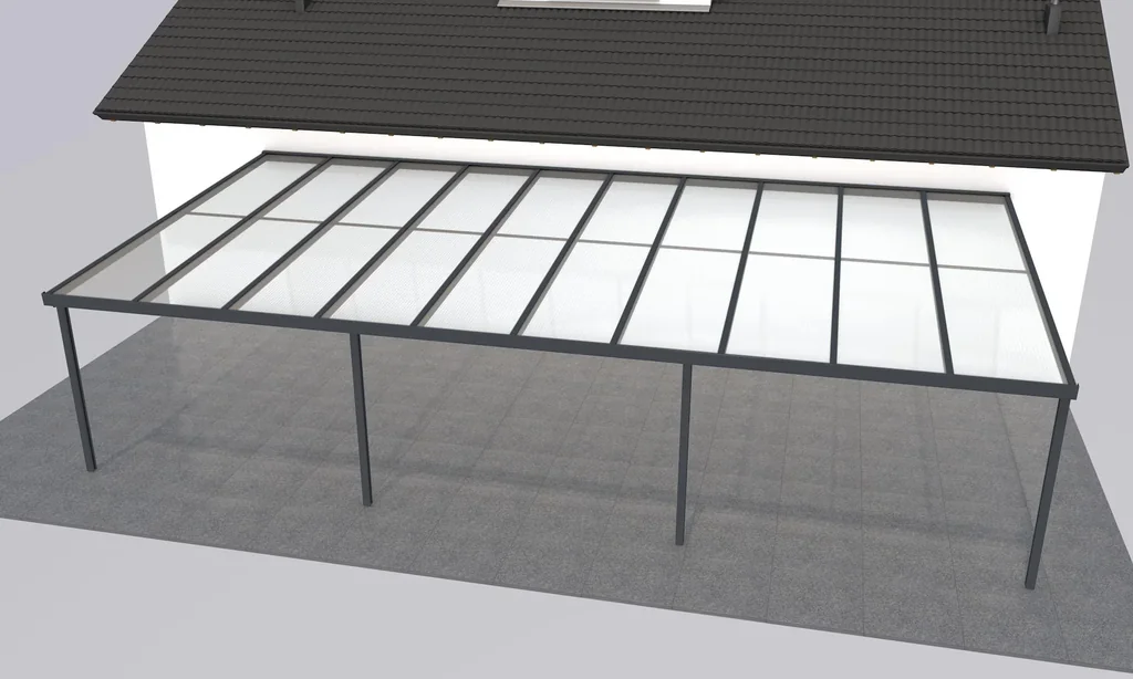 Patio roof Premium, anthracite, 10140 x 5060 mm - Acrylic multi-wall sheets 16 mm, bronze