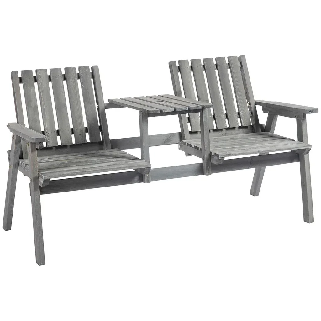 Garden bench with table, seating group, garden furniture, with umbrella hole, bench, 2 chairs, solid wood, coffee, 152 x 70 x 7
