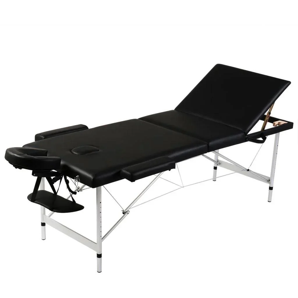 Foldable 3-zone massage table with aluminum frame (black)