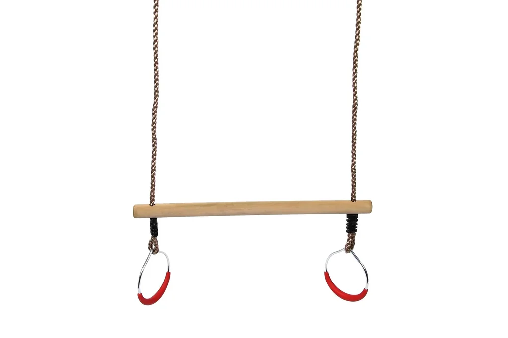 Wooden trapeze - swing, horizontal bar with metal rings