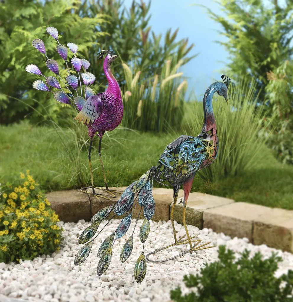 Metal decorative peacocks "Bonnie" & "Clyde" with LED lighting