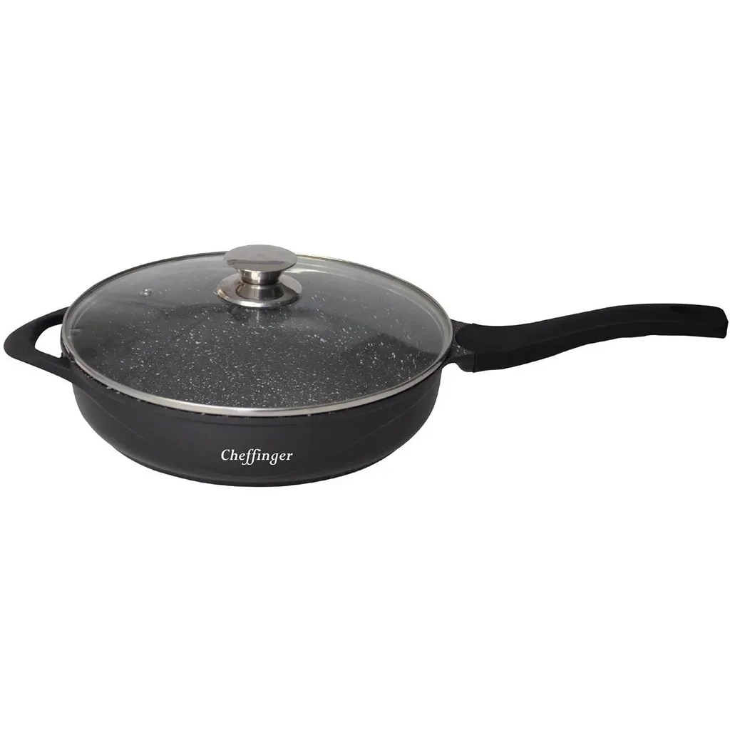 Frying pan - with lid - Grill pan - Marble coating - 28 cm - Black