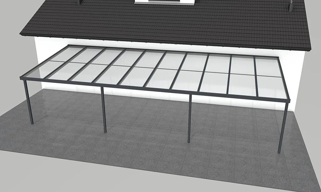 Patio roof Premium, anthracite, 10140 x 4060 mm - Acrylic multi-wall sheets 16 mm, clear
