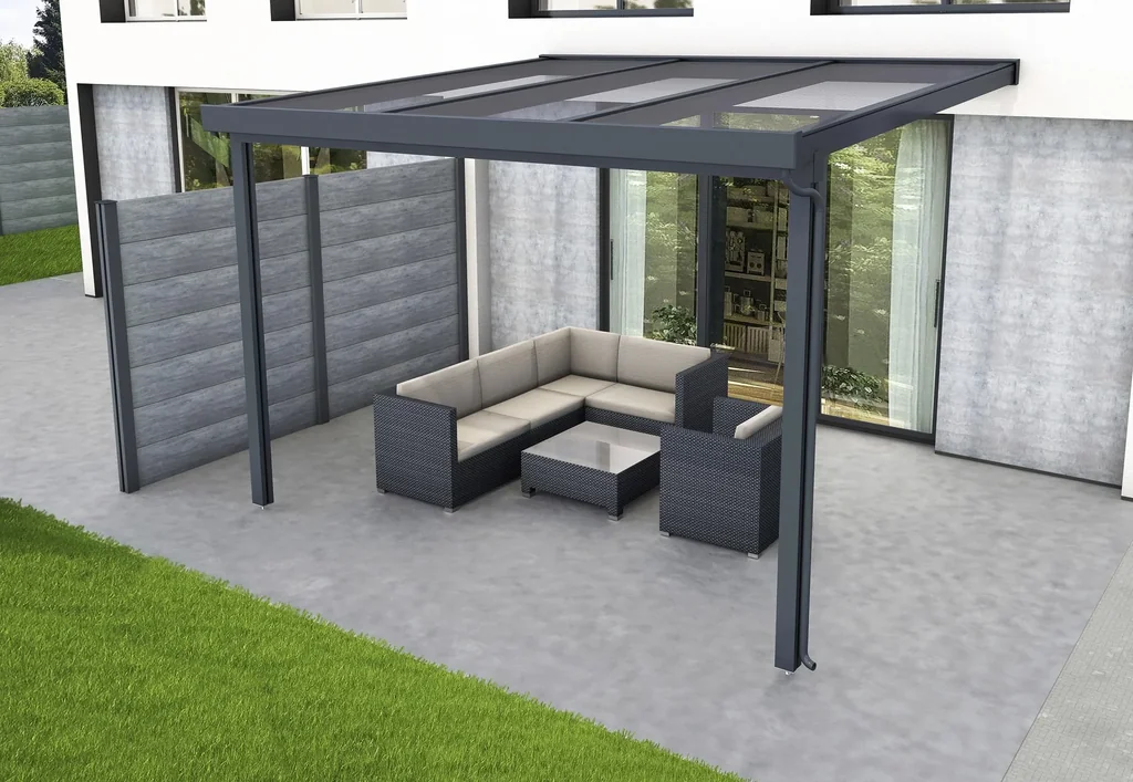 Patio roof Premium, anthracite, 3094 x 3060 mm - Acrylic multi-wall sheets 16 mm, clear