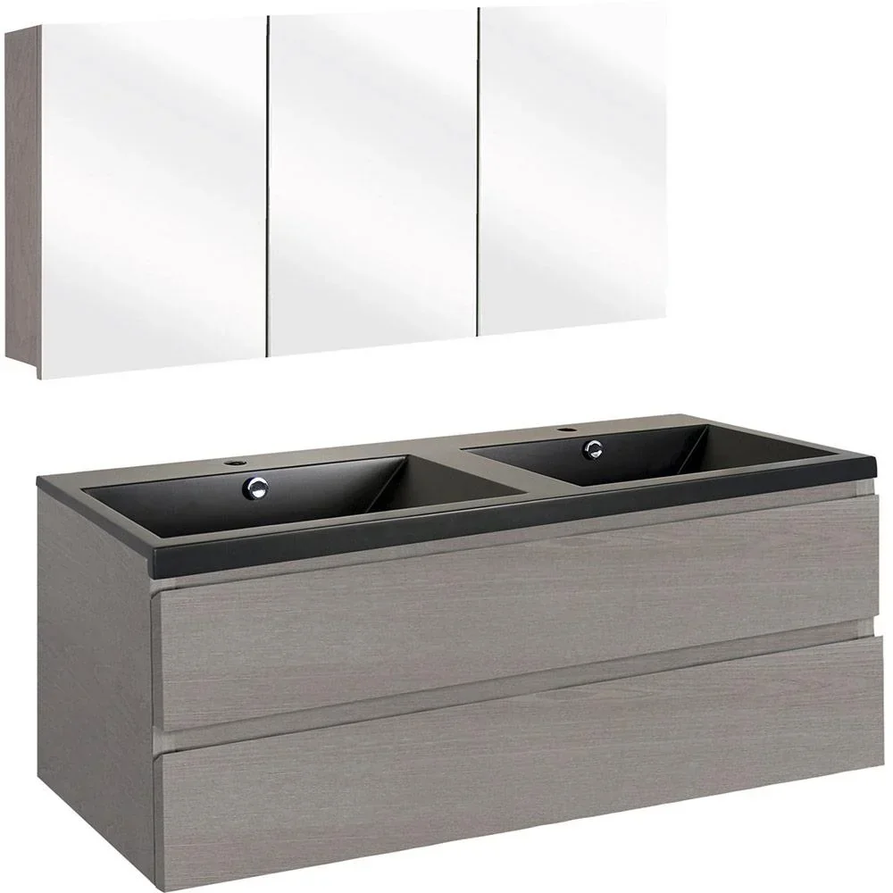 Concept bathroom furniture with mirror cabinet 120cm - grey/black