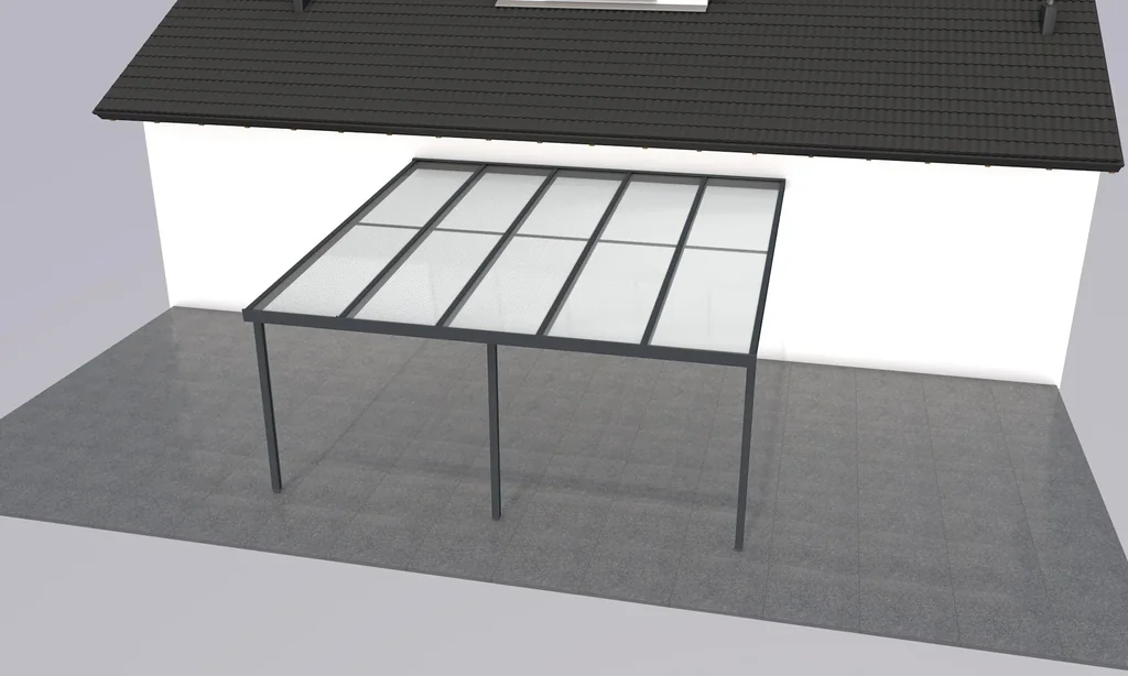 Patio roof Premium, anthracite, 5100 x 5060 mm - Polycarbonate multi-wall sheets 16 mm, white striped