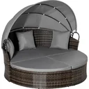 Polyrattan sun island with foldable sunroof lounge sun lounger garden lounger set garden set grey 171 x 180 x 155 c