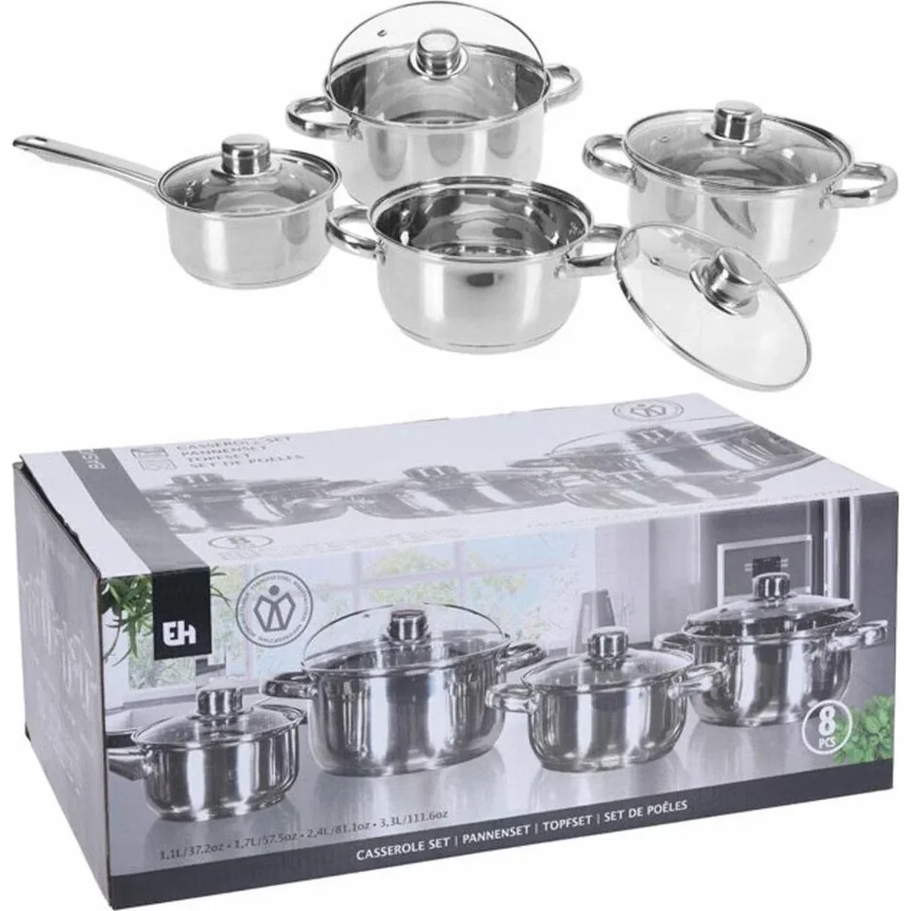 Pots and pans 8 pieces made of stainless steel - Solid quality