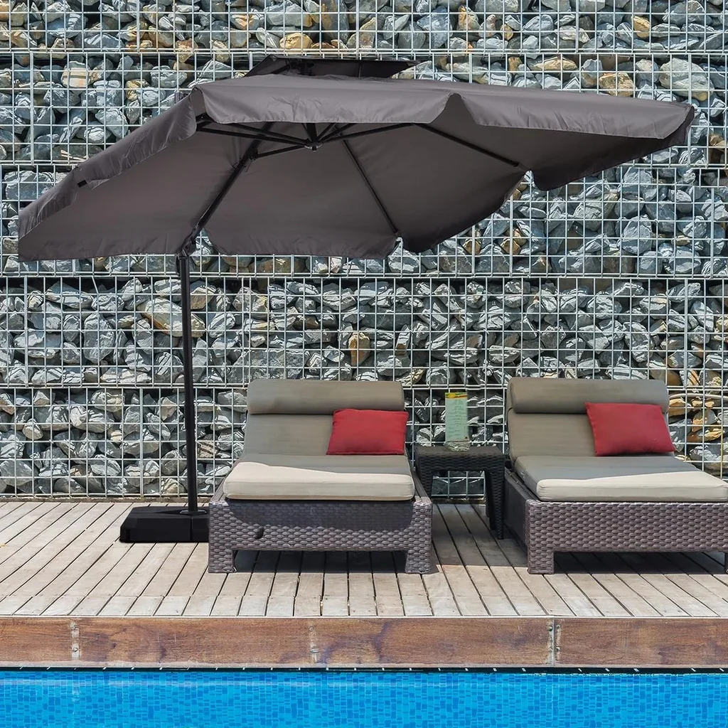 Parasol UV50+ cantilever parasol Roma parasol with stand and 4 weights including protective cover aluminum gray 270 x 270 x 260 cm