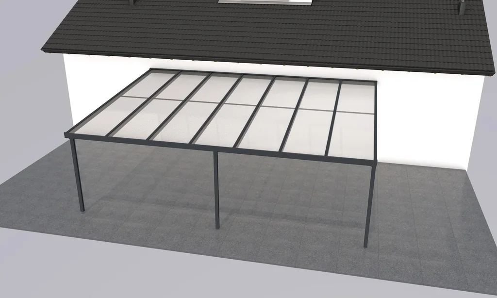 Patio roof Premium, anthracite, 7120 x 5060 mm - Polycarbonate multi-wall sheets 16 mm, opal