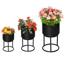 Set of 3 flower stands with flower pot made of metal plant stand set flower stool flower pot holder plant stool black