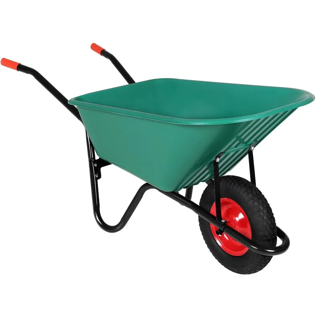 Wheelbarrow 100 L, tub made of green polypropylene