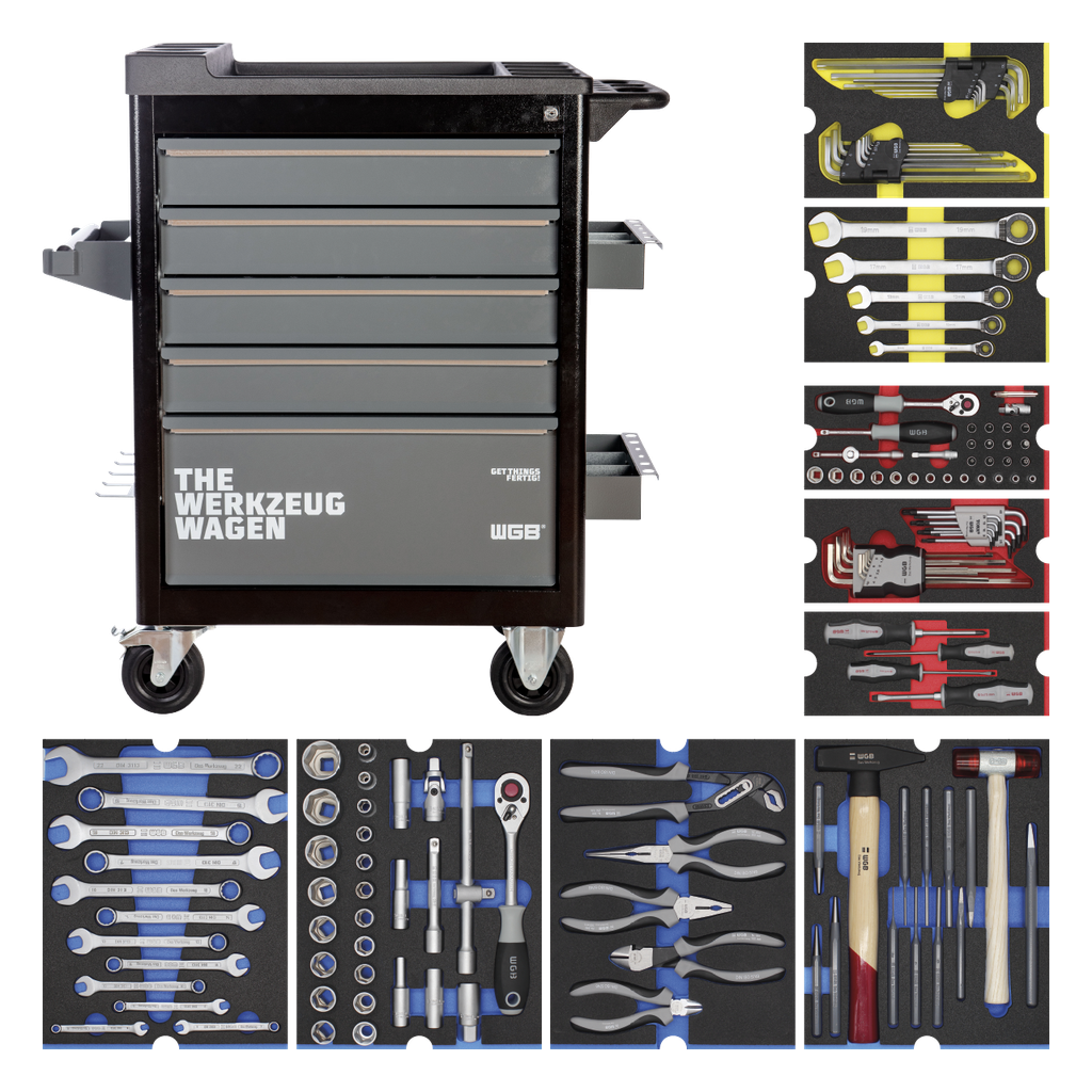 Workshop trolley - 5 drawers, equipped with 9 modules, 140 pieces
