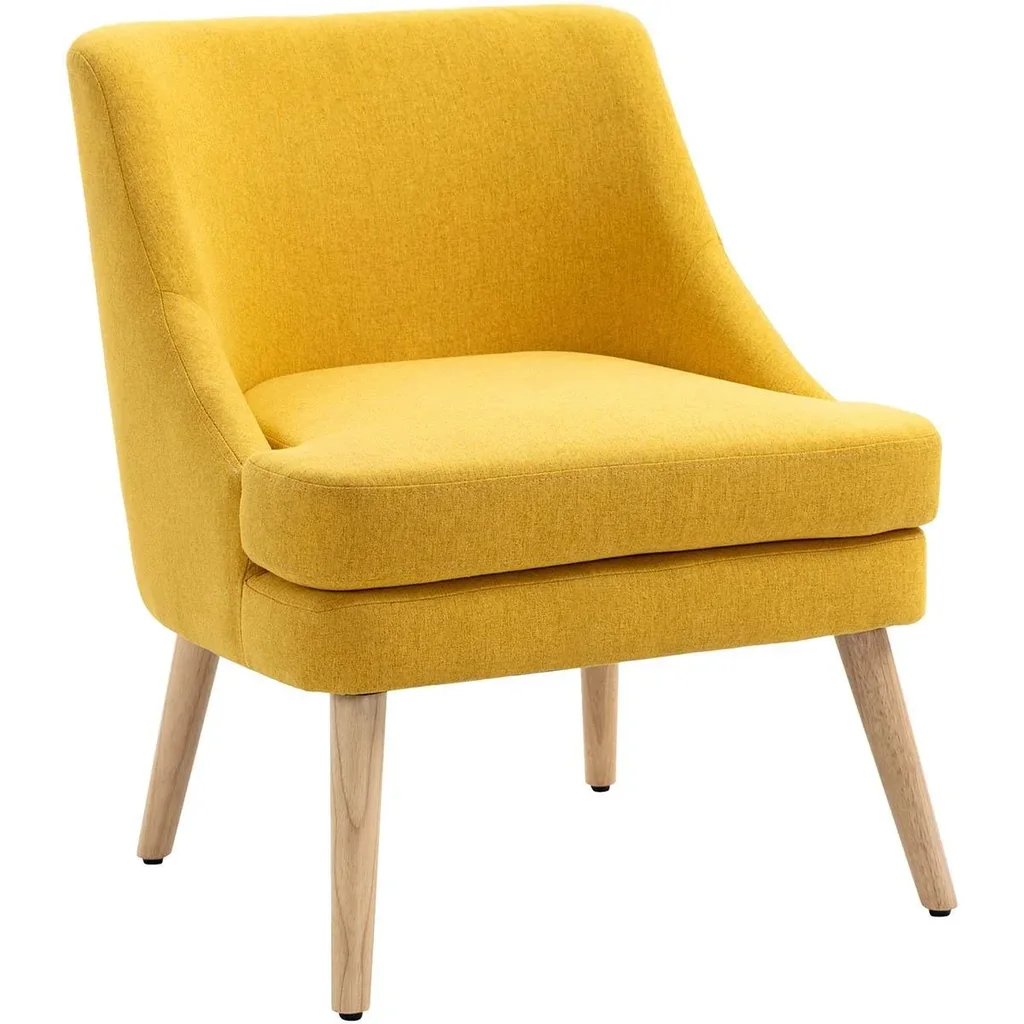 Dining room chair with armrests, living room chair, office chair, upholstered chair, modern, linen-touch wood, yellow, 63 x 69 x 79.5 cm