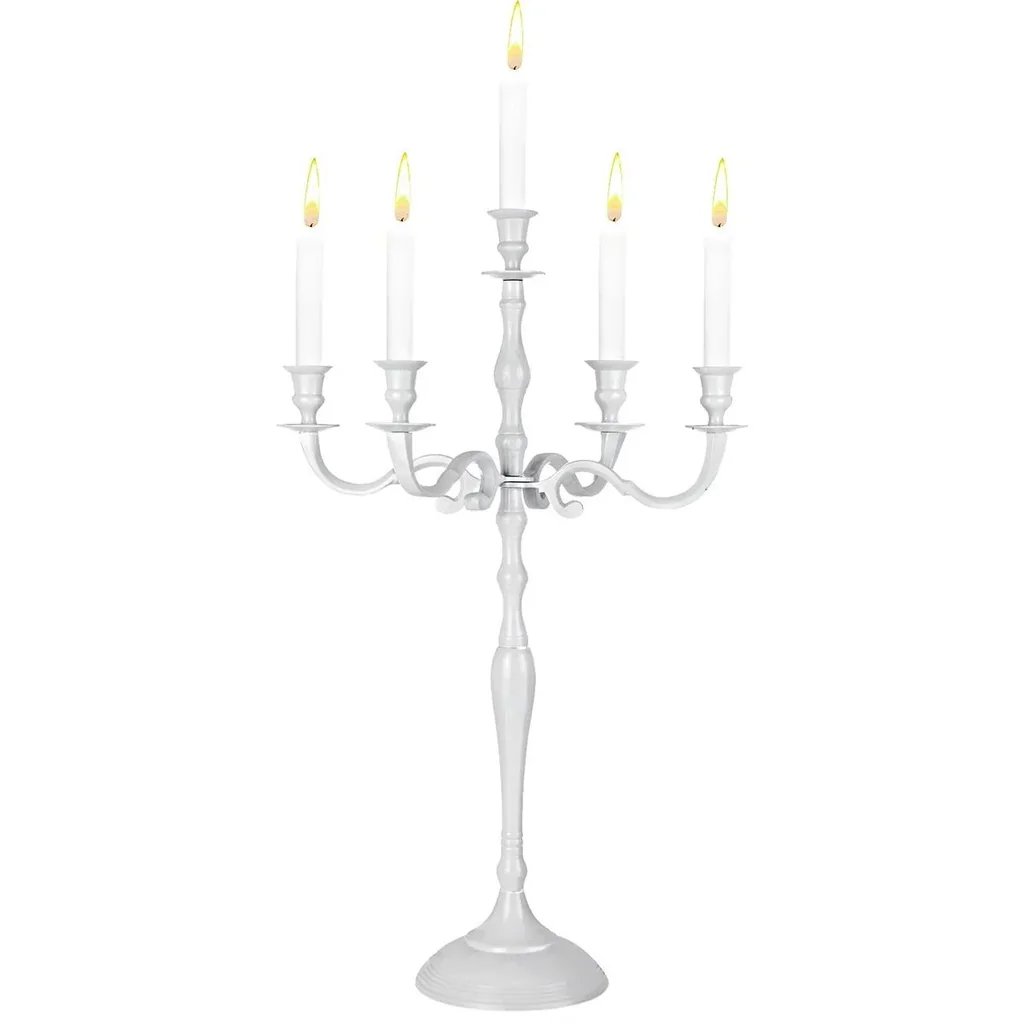 Candlestick 5-armed 78cm aluminum nickel-plated white
