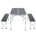 Camping bench 3 pieces gray aluminum foldable