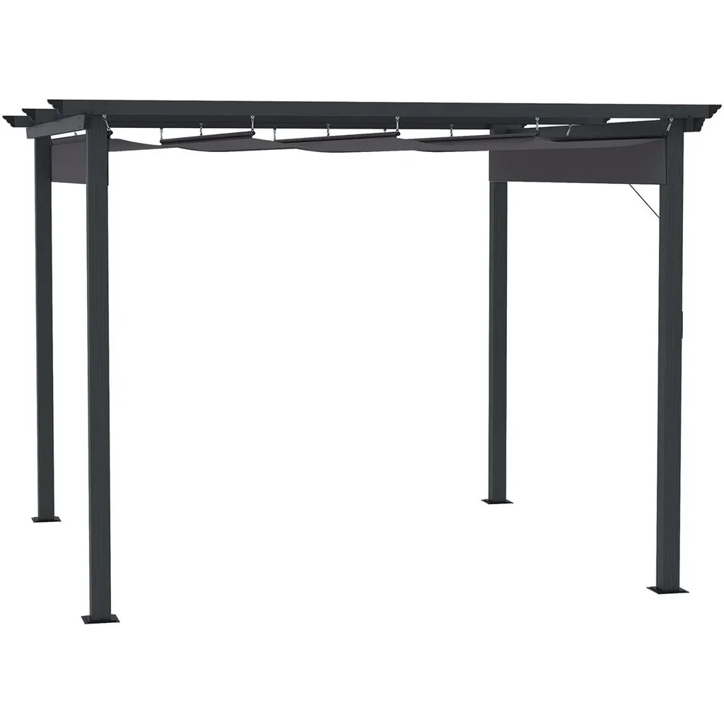 Pergola with adjustable awning aluminum gray+black 3 x 3 m