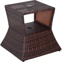 Rattan garden table with parasol holder brown