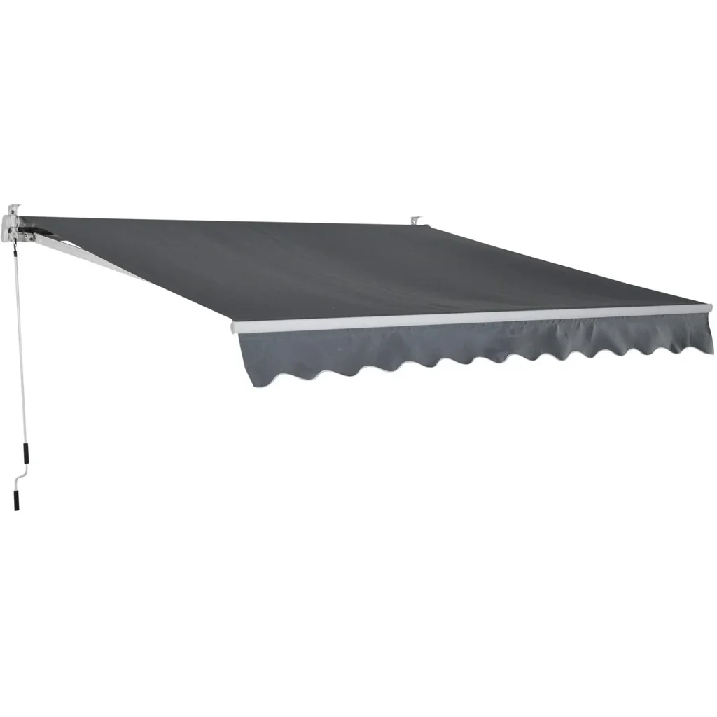 Articulated arm awning with hand crank